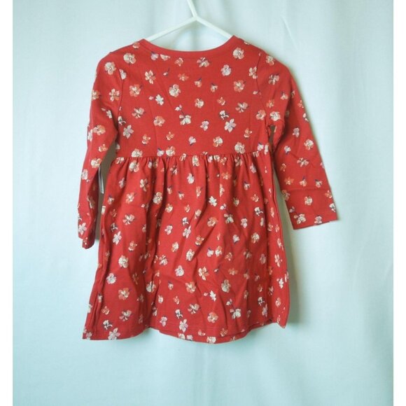 Toddler Girl Fit & Flare Red Floral Long Sleeve Jersey Dress Size 18-24M - Picture 2 of 4